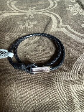 Skultuna Black Braided Leather Double-Wrap Bracelet with Silver Clasp